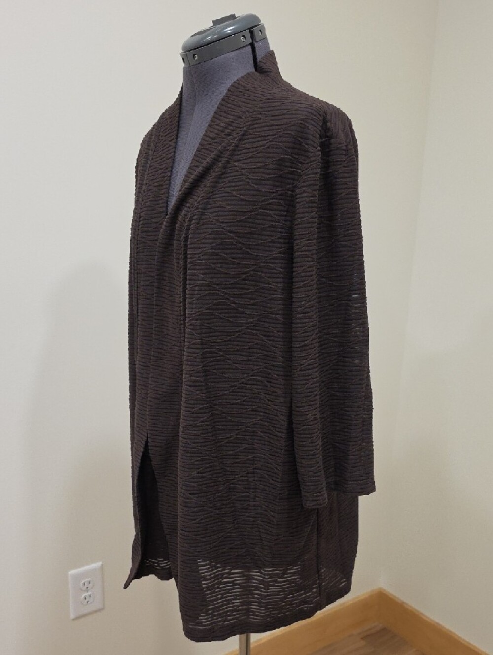 JM Collection Brown Ribbed Open-Front Cardigan - Picture 3 of 8
